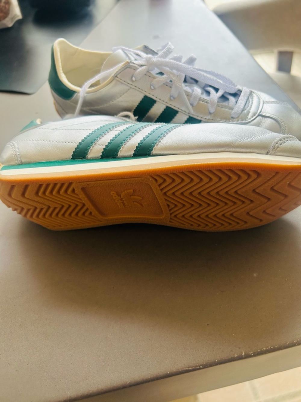 adidas Silver with Green Stripes Women’s Sneakers - Picture 5 of 8